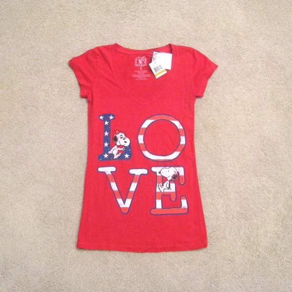 Peanuts Tops - Peanuts Snoopy Belle Love Tee NEW Womens Size Small Red American Flag Patriotic